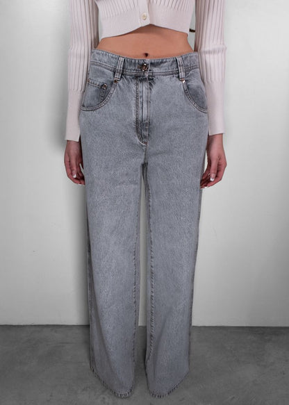 Brunello Cucinelli Grey Wide Leg Jeans