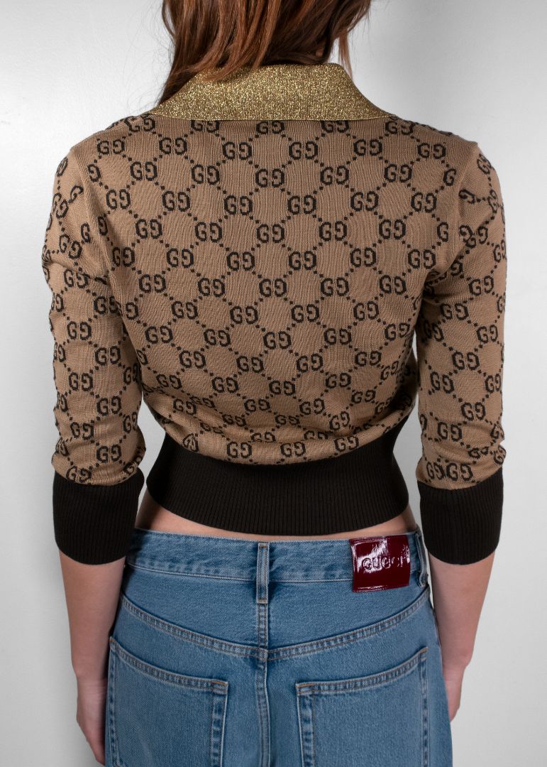 Gucci Beige And Brown Logo Cropped Sweater