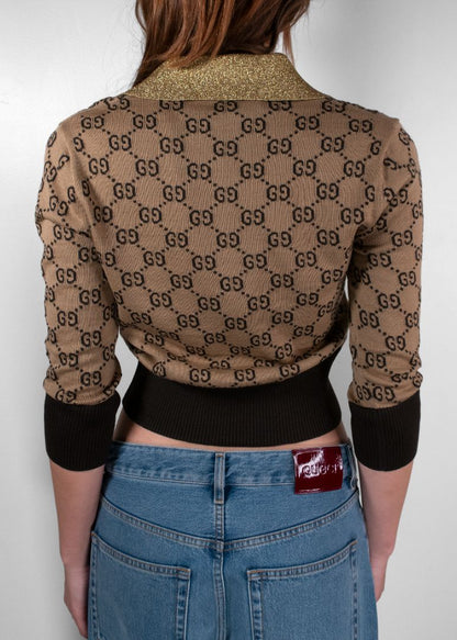 Gucci Beige And Brown Logo Cropped Sweater