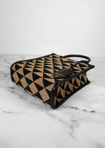 Prada Black And Tan Jacquard Saffiano Triangolo Symbole Mini Tote