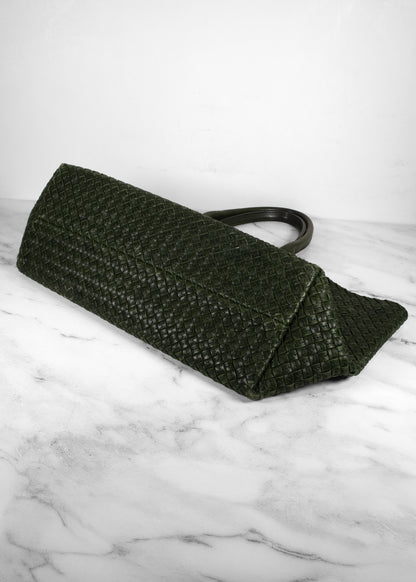 Bottega Veneta Dark Green Intrecciato Leather Medium Cabat Tote