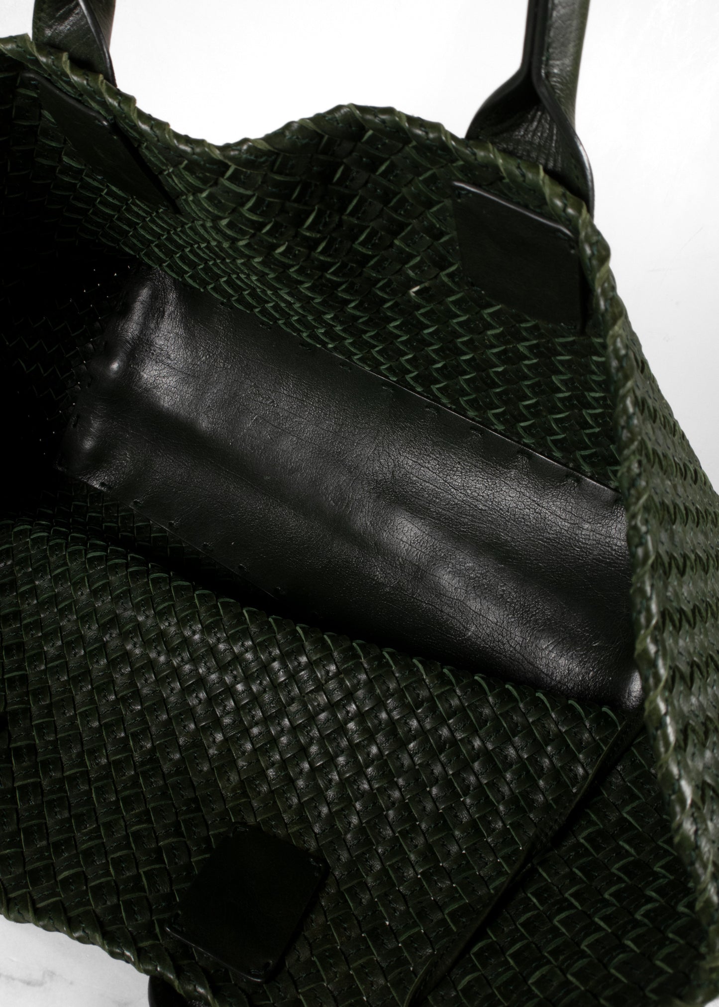 Bottega Veneta Dark Green Intrecciato Leather Medium Cabat Tote