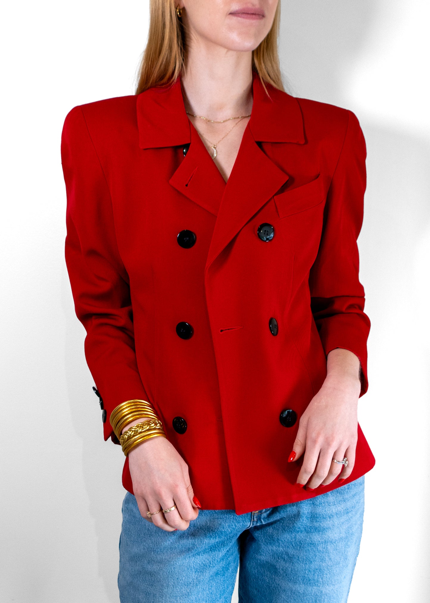 Christian Dior Vintage Red Double-breasted Wool Blazer