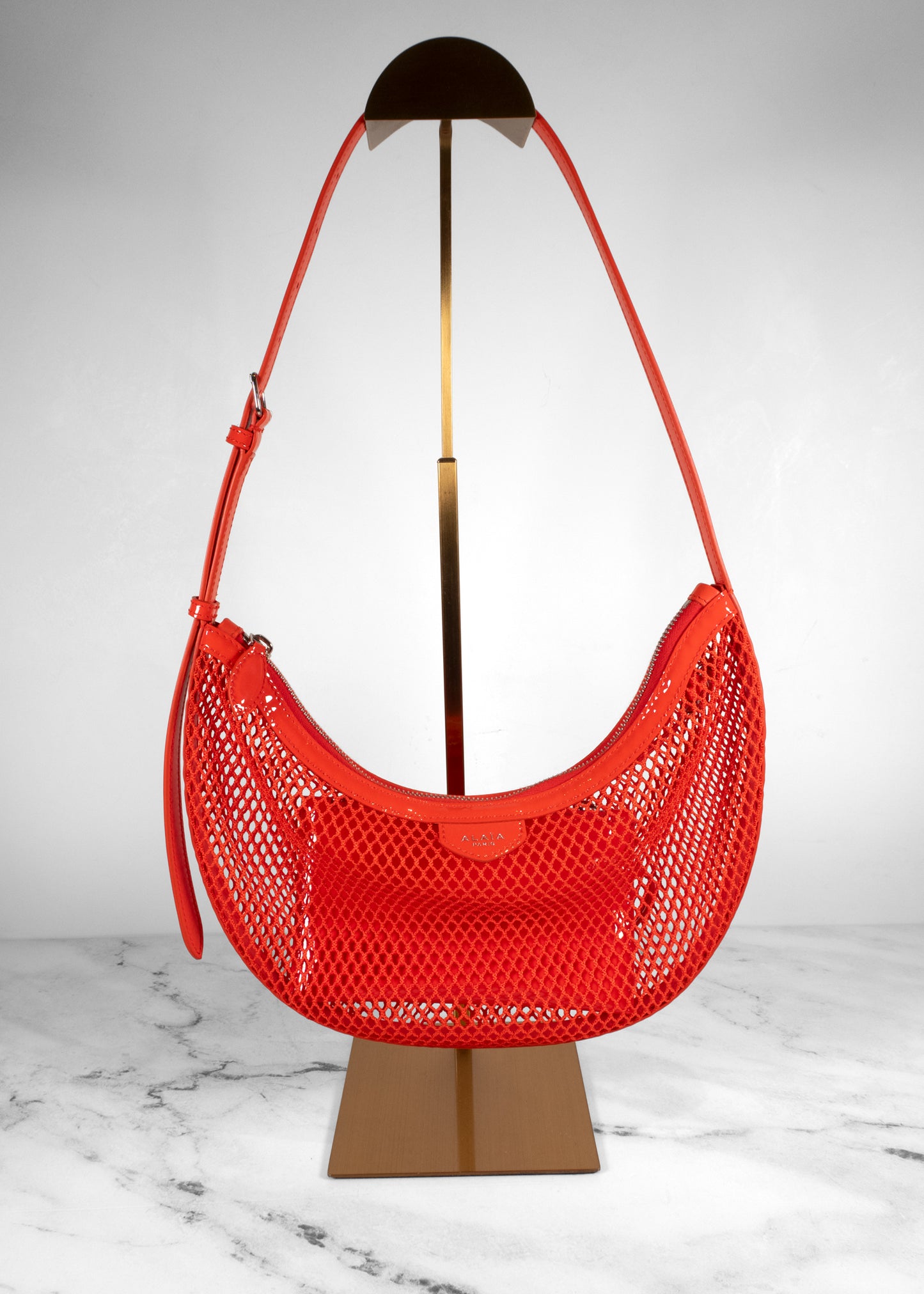 Alaia Orange Demi Lune Mesh Shoulder Bag