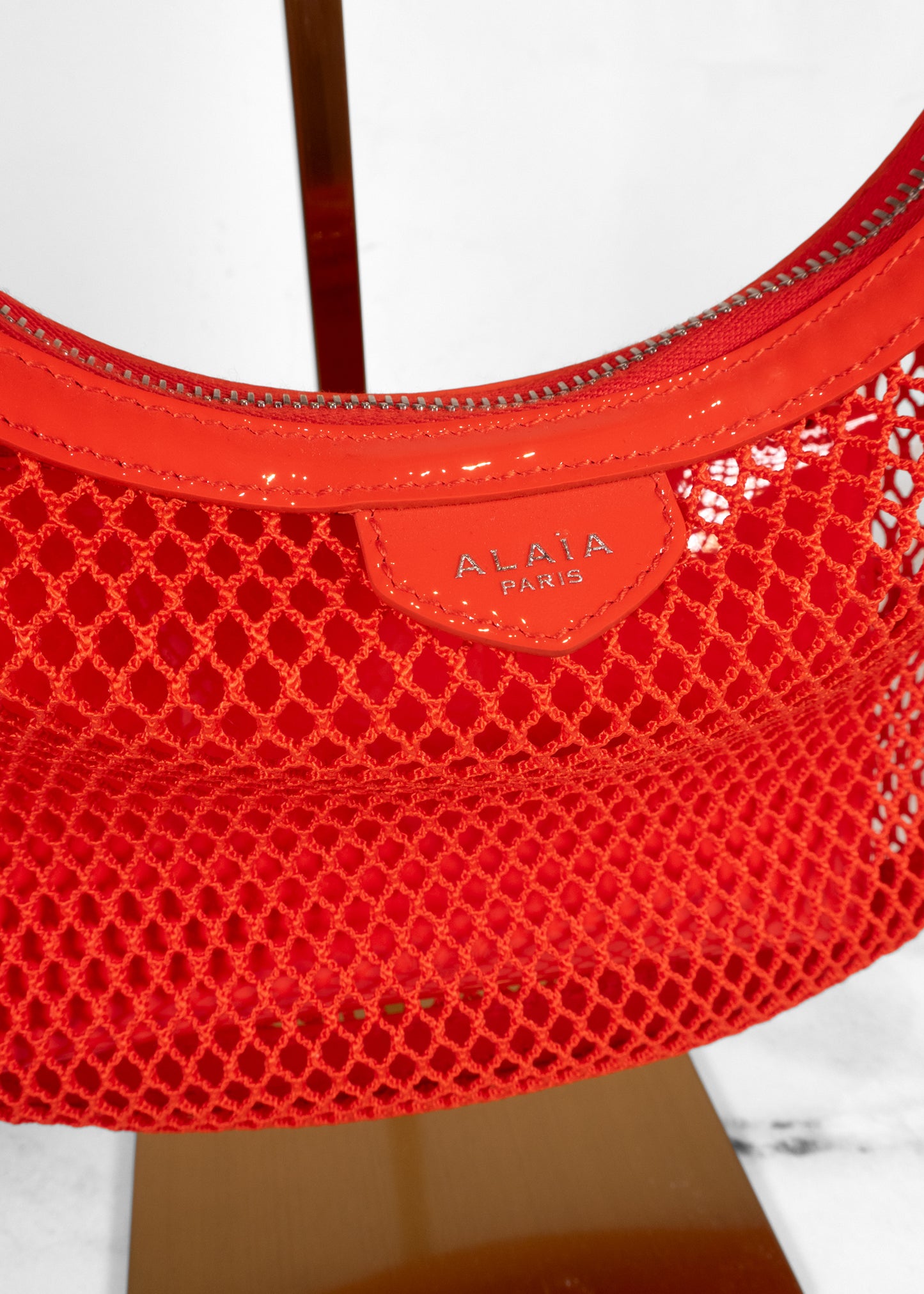 Alaia Orange Demi Lune Mesh Shoulder Bag