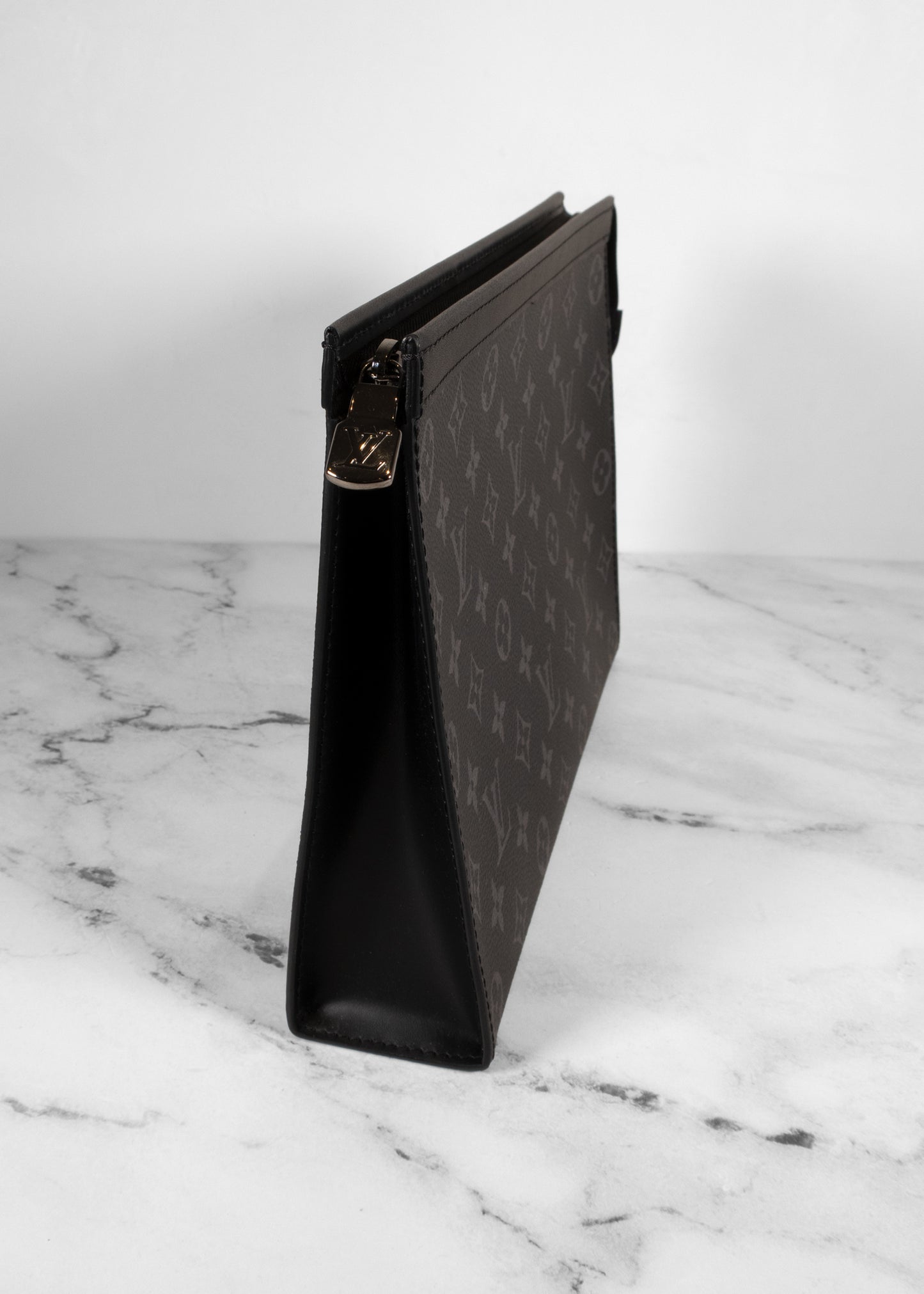 Louis Vuitton Grey And Black Monogram Leather Pouch