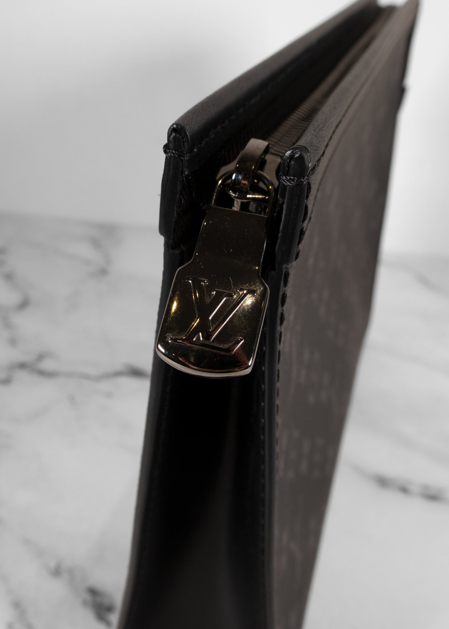 Louis Vuitton Grey And Black Monogram Leather Pouch