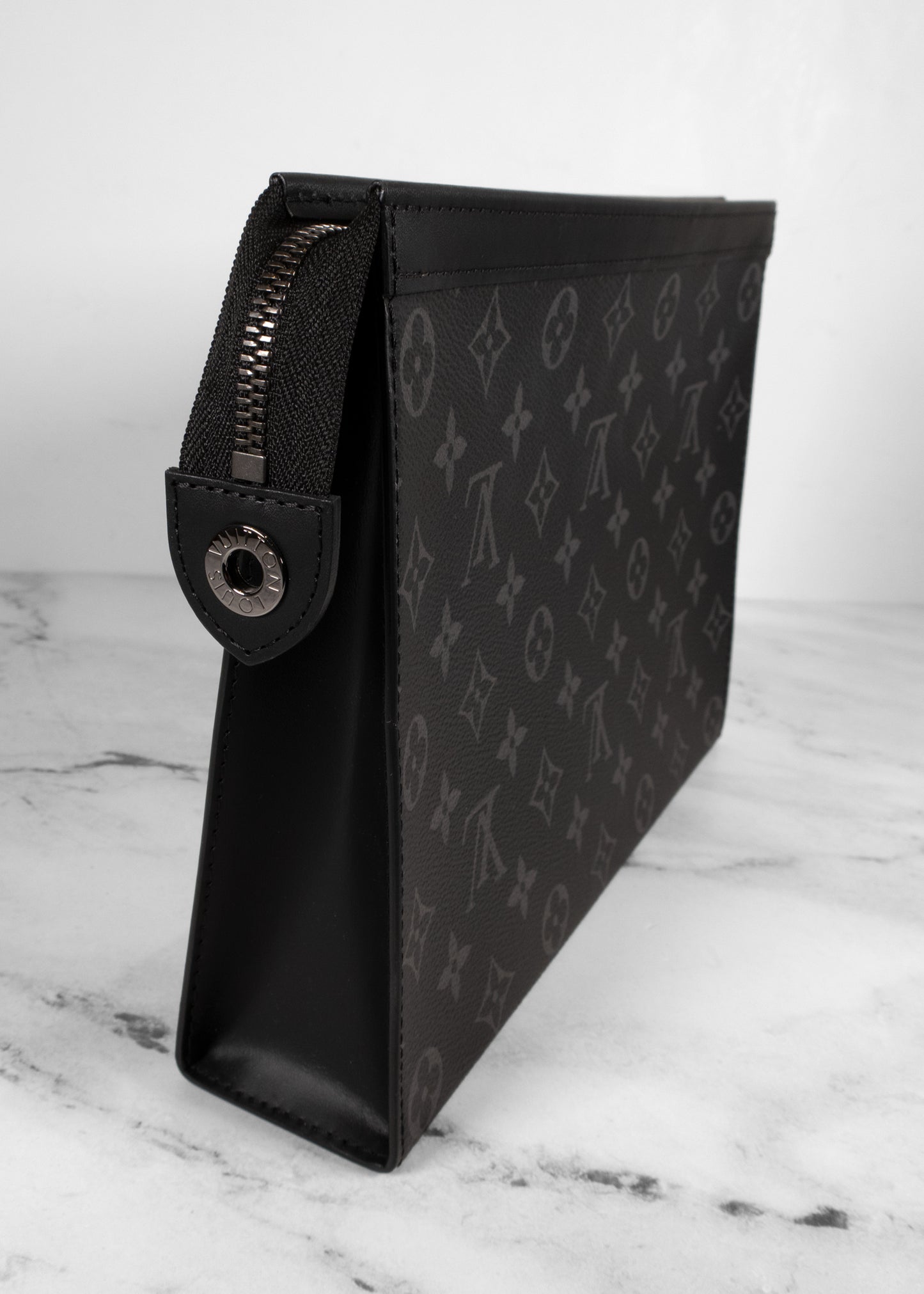 Louis Vuitton Grey And Black Monogram Leather Pouch