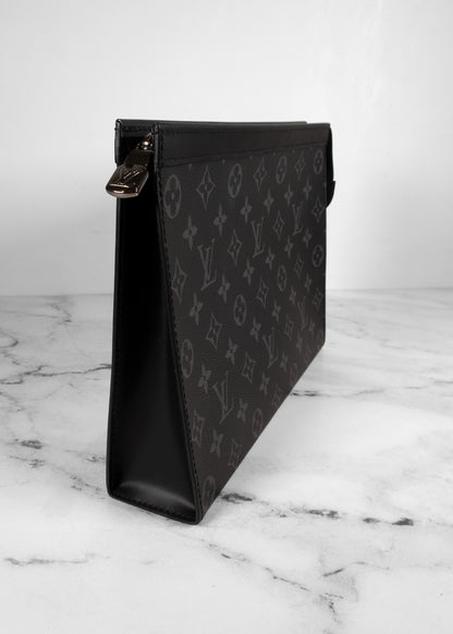 Louis Vuitton Grey And Black Monogram Leather Pouch