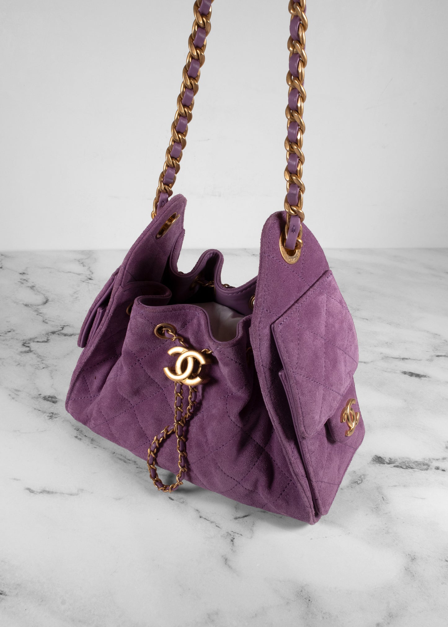 Chanel 25 Mini Purple Suede Hobo Bag