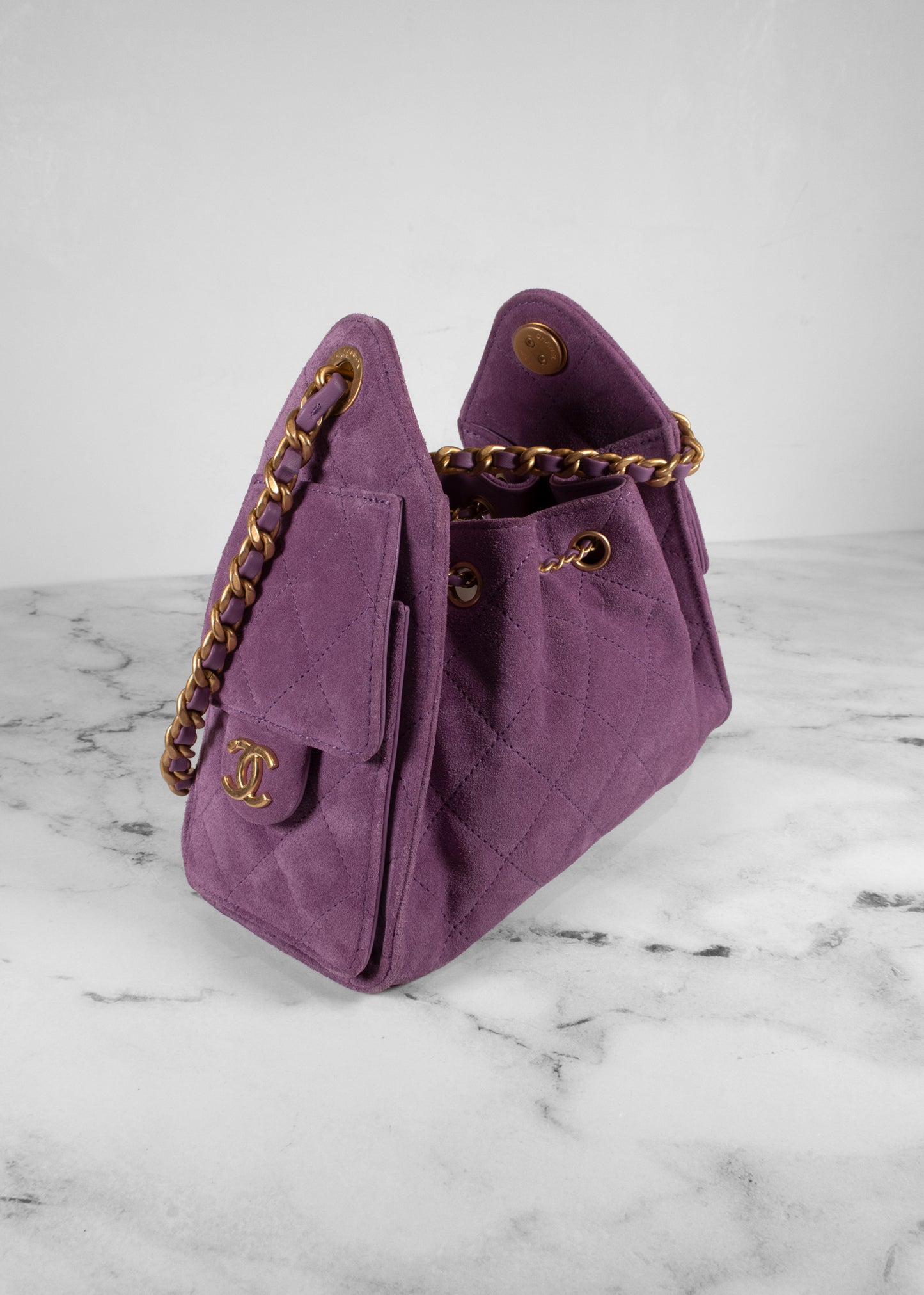 Chanel 25 Mini Purple Suede Hobo Bag