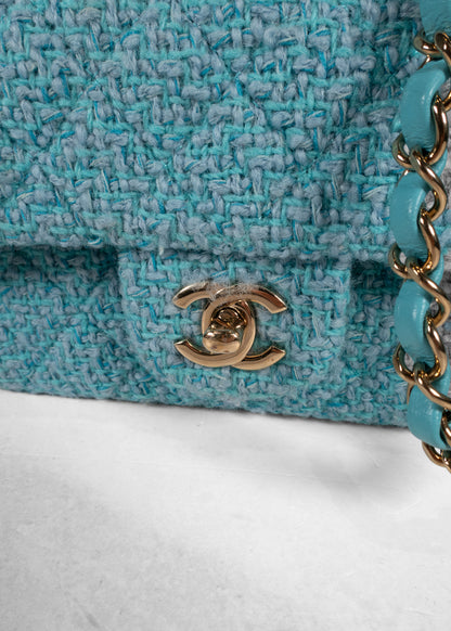 Chanel 22 Mini Light Blue Wool Tweed Flap Bag