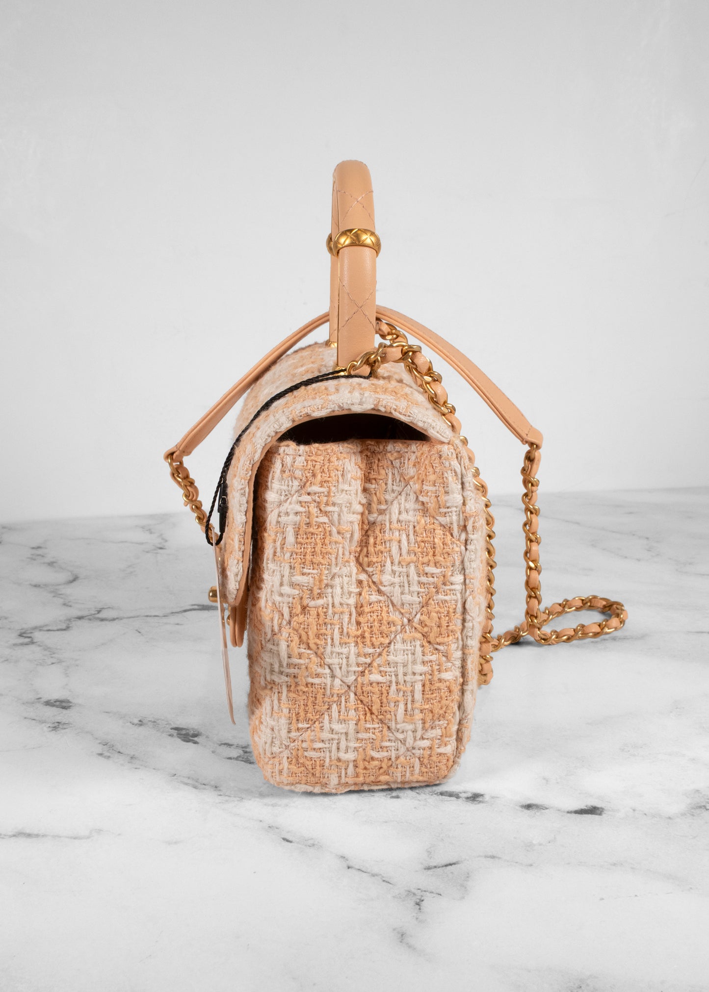 Chanel Peach And White Tweed Mini Square Flap Bag