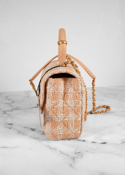 Chanel Peach And White Tweed Mini Square Flap Bag