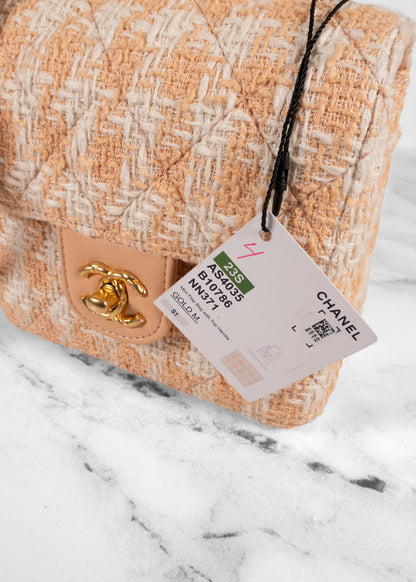 Chanel Peach And White Tweed Mini Square Flap Bag