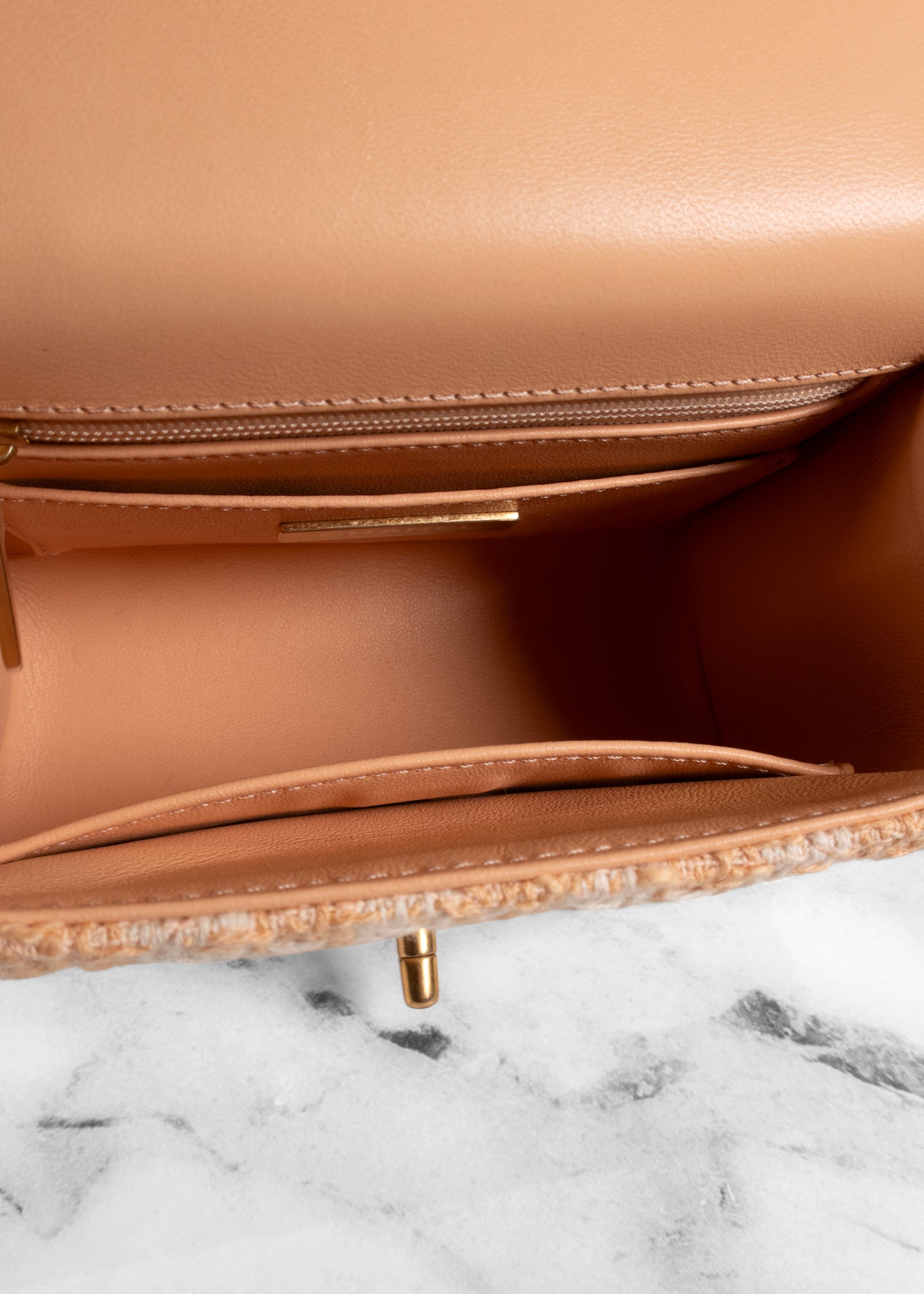 Chanel Peach And White Tweed Mini Square Flap Bag