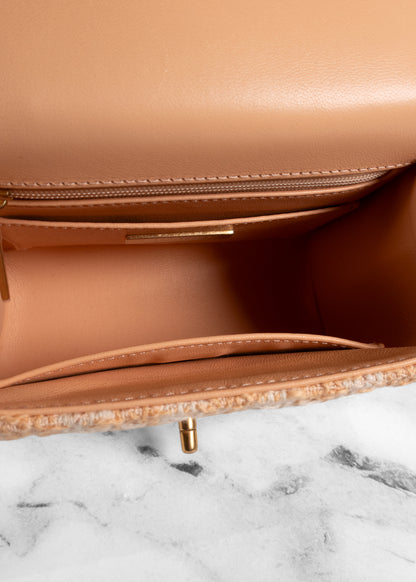 Chanel Peach And White Tweed Mini Square Flap Bag