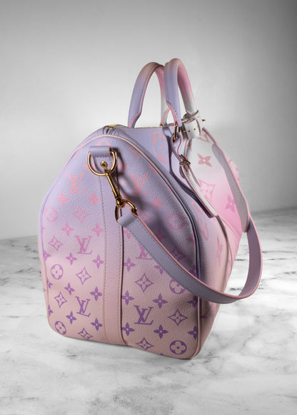 Louis Vuitton Sunrise Pastel Pink And White Gradient Keepall Bandouliere Travel Bag