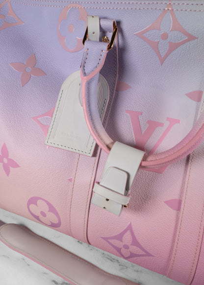 Louis Vuitton Sunrise Pastel Pink And White Gradient Keepall Bandouliere Travel Bag