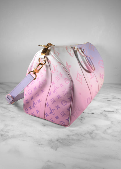 Louis Vuitton Sunrise Pastel Pink And White Gradient Keepall Bandouliere Travel Bag
