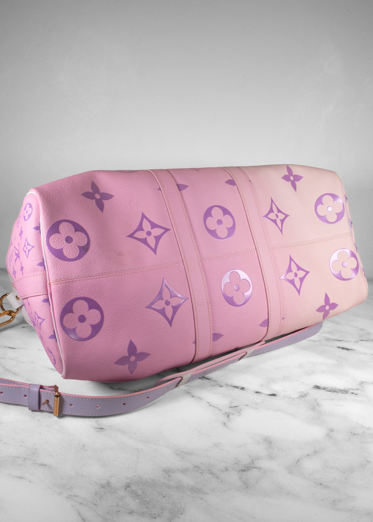 Louis Vuitton Sunrise Pastel Pink And White Gradient Keepall Bandouliere Travel Bag