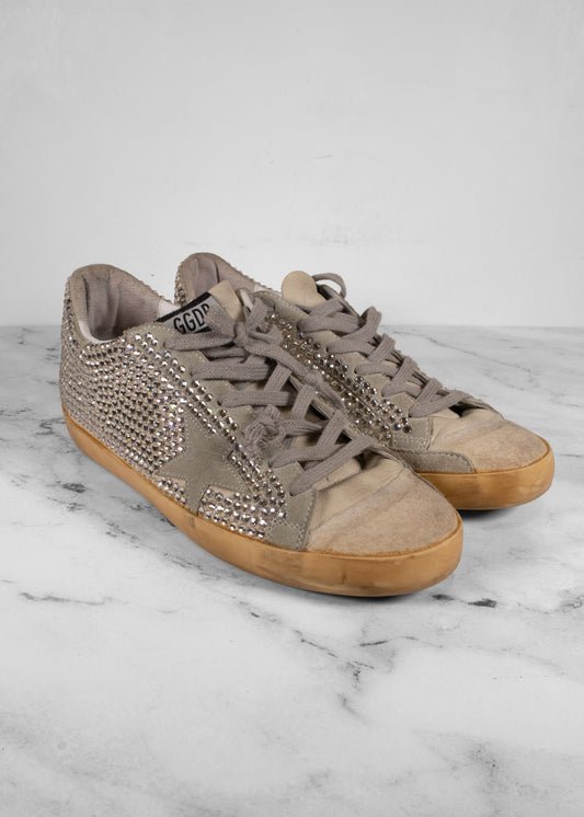 Golden Goose Ivory Swarovski Crystal Low Top "Super Star" Sneakers