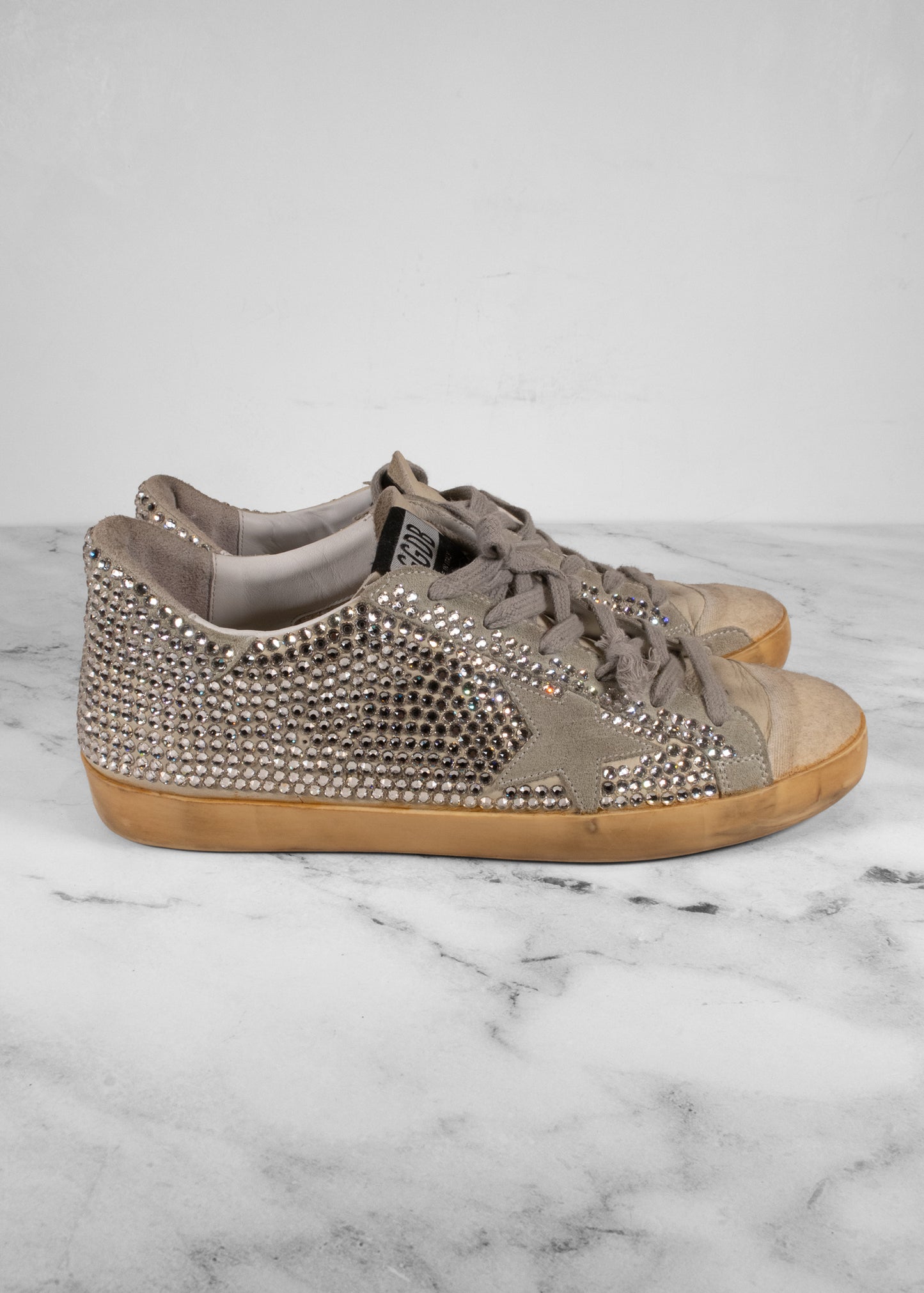Golden Goose Ivory Swarovski Crystal Low Top "Super Star" Sneakers