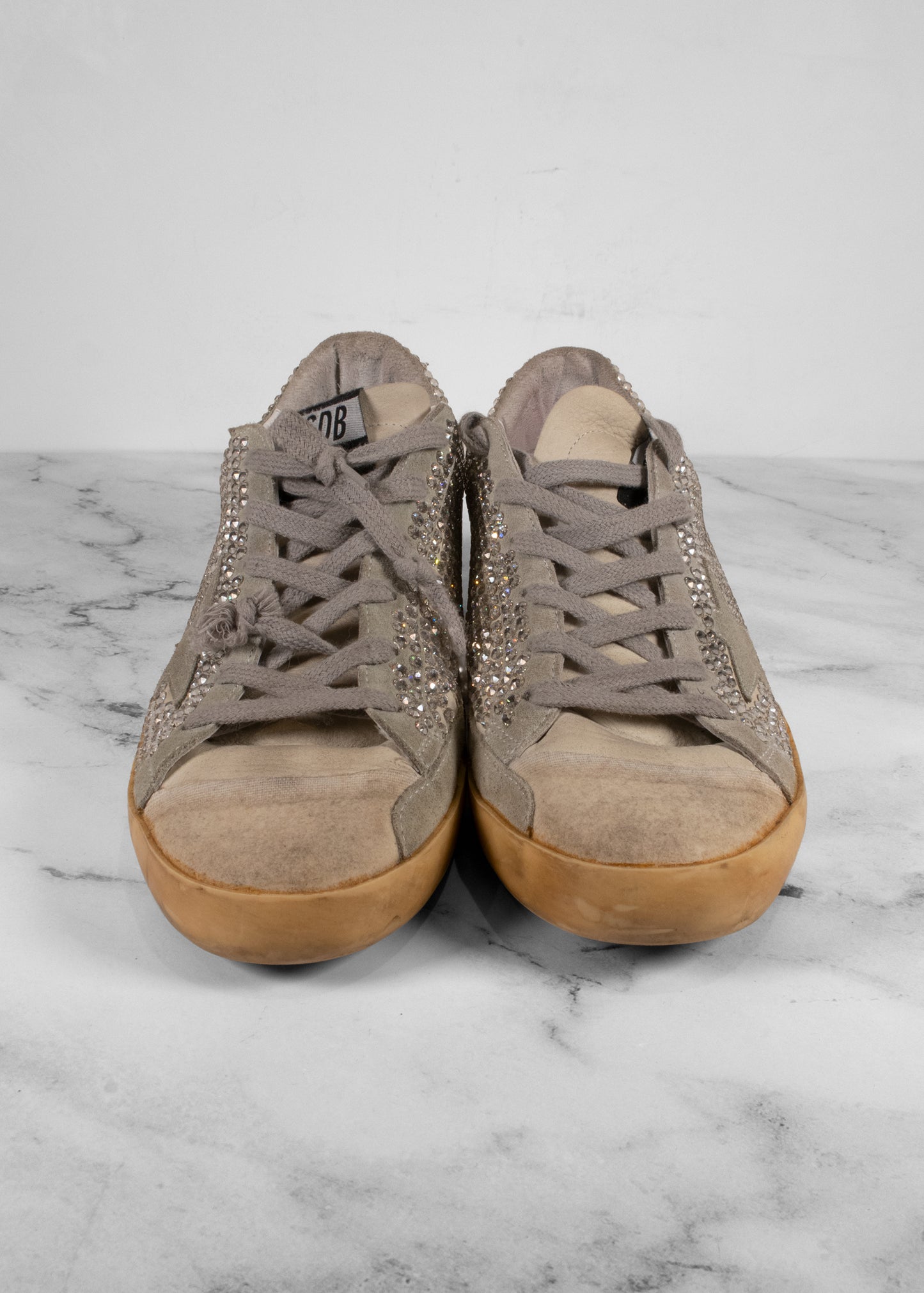 Golden Goose Ivory Swarovski Crystal Low Top "Super Star" Sneakers