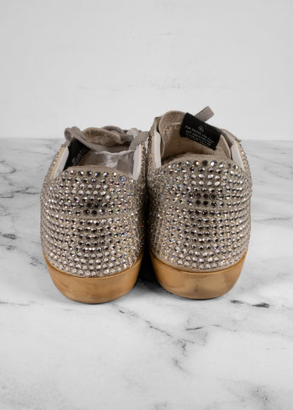 Golden Goose Ivory Swarovski Crystal Low Top "Super Star" Sneakers
