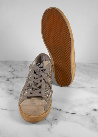 Golden Goose Ivory Swarovski Crystal Low Top "Super Star" Sneakers