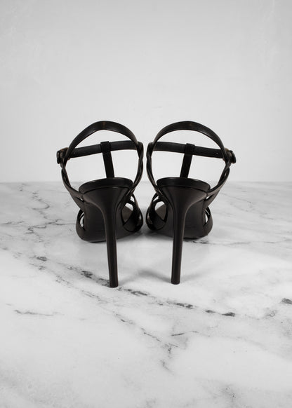Saint Laurent YSL tribute Black Leather Strappy Heeled Sandals