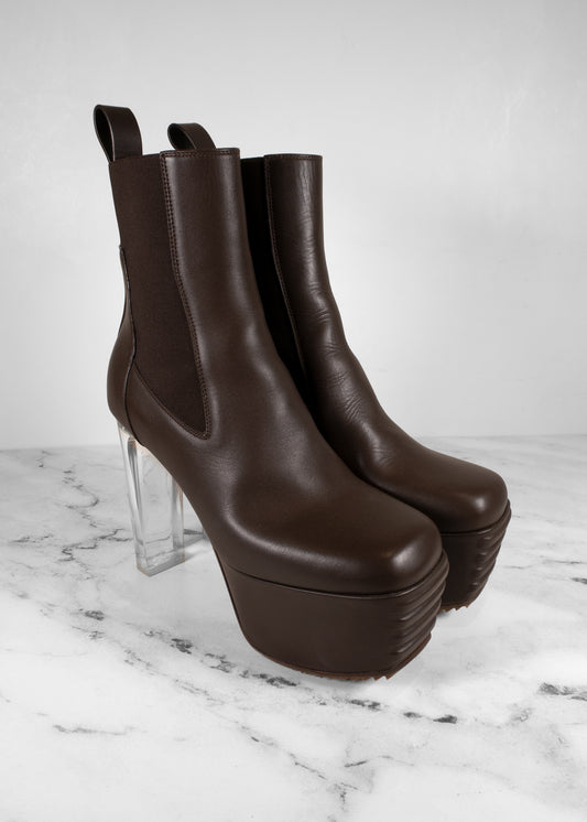 Rick Owens Brown Leather Platform Boots