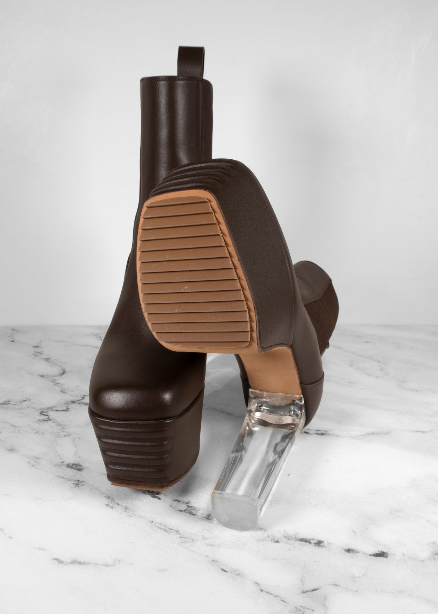 Rick Owens Brown Leather Platform Boots