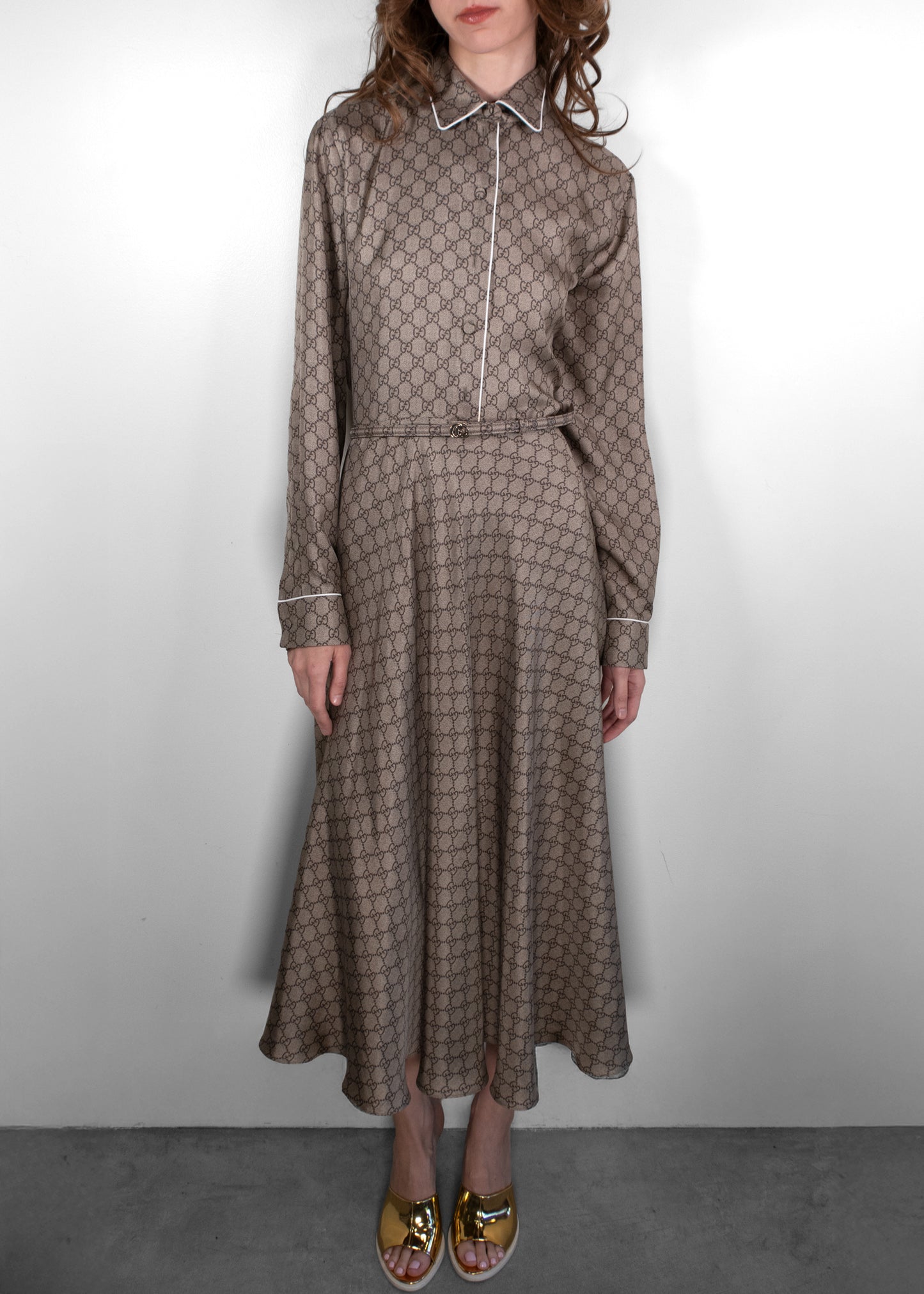 Gucci Button Down Grey Monogram Dress