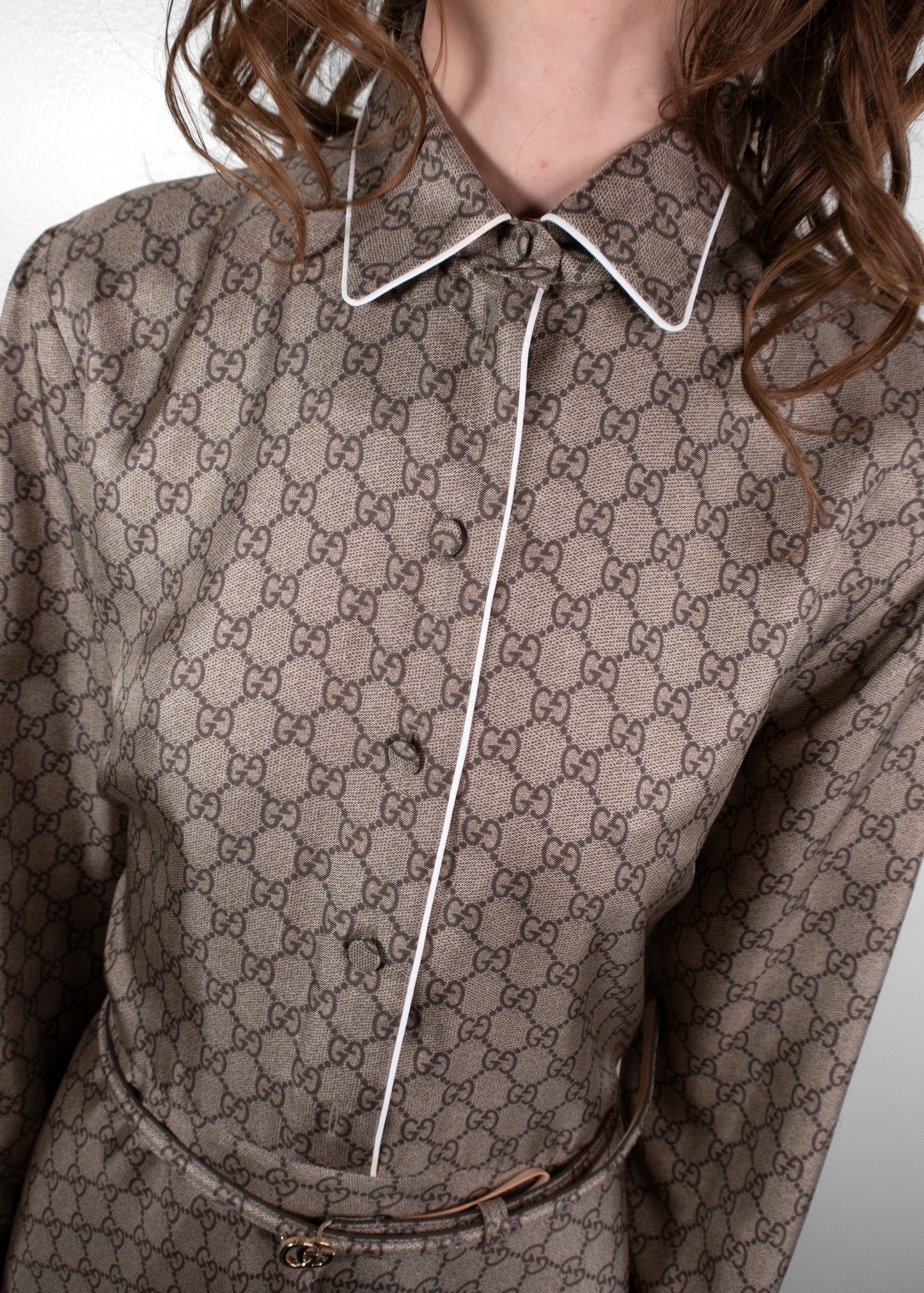 Gucci Button Down Grey Monogram Dress