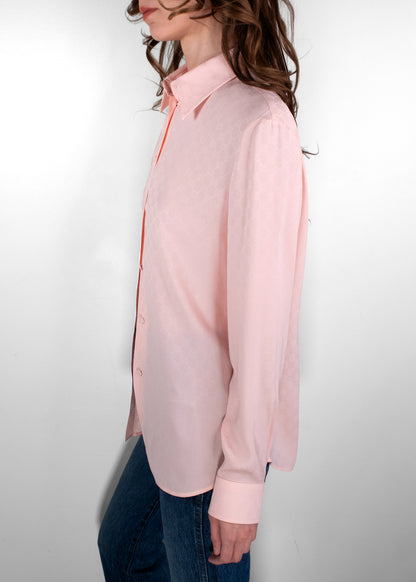 Gucci Pale Pink Silk Monogram Button Down Shirt