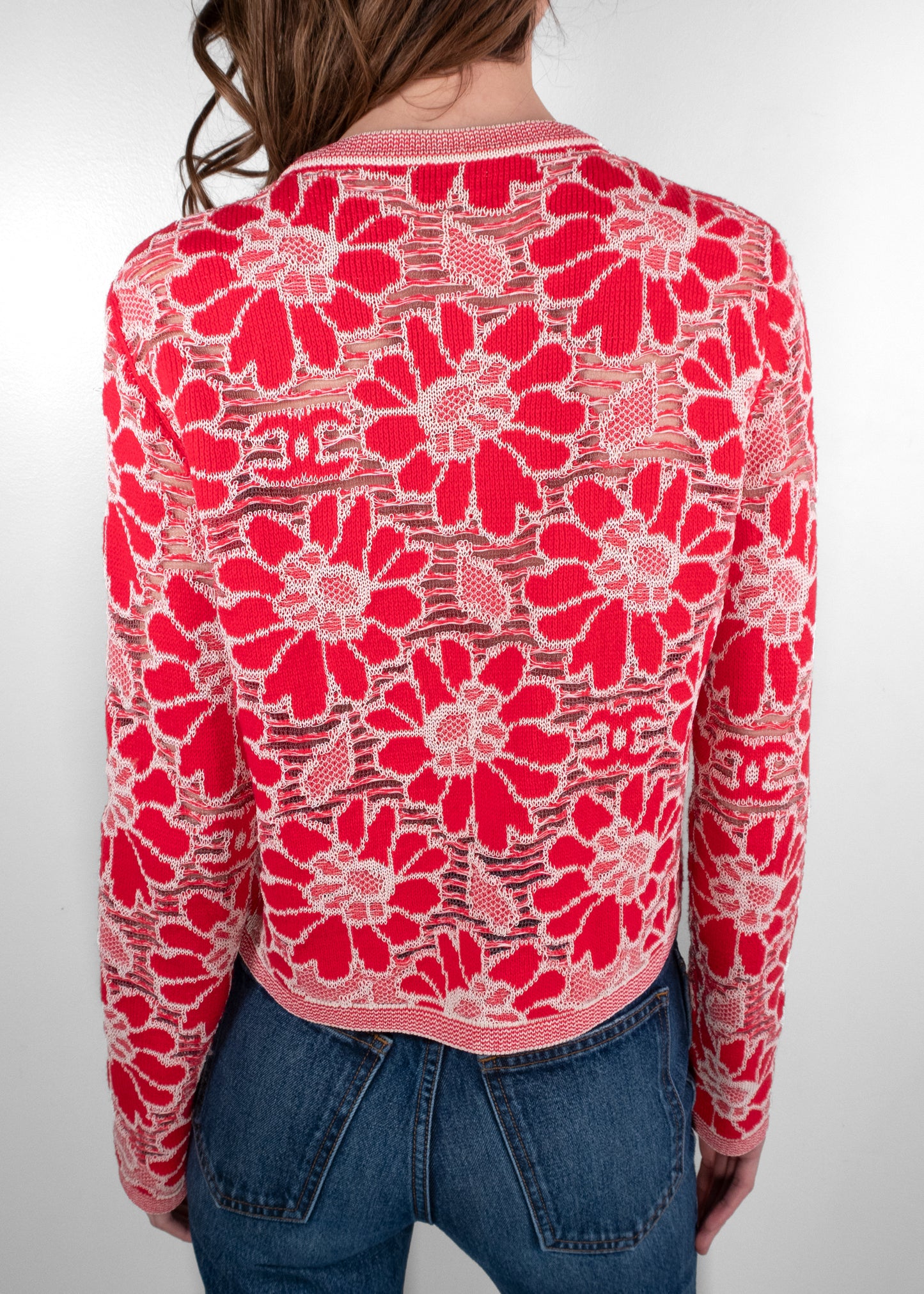 Chanel Red/White Floral Knit Cardigan