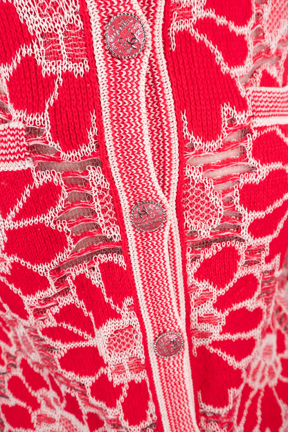 Chanel Red/White Floral Knit Cardigan
