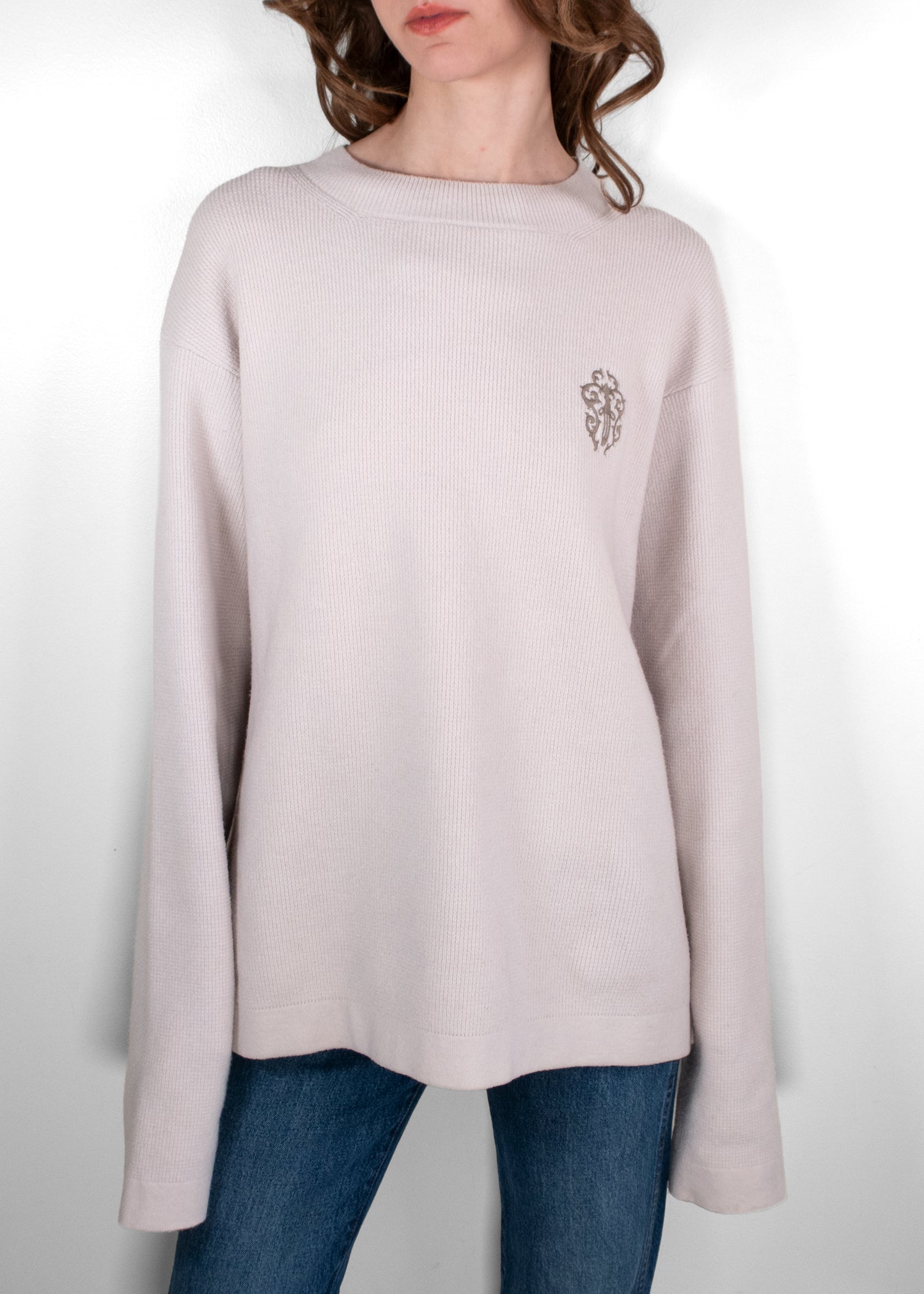 Chrome Hearts Dagger Embroidered Beige Cashmere Knit Sweater