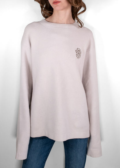 Chrome Hearts Dagger Embroidered Beige Cashmere Knit Sweater