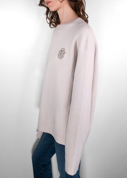 Chrome Hearts Dagger Embroidered Beige Cashmere Knit Sweater