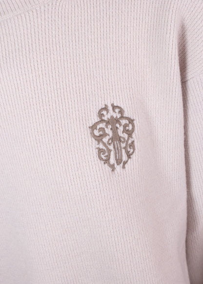 Chrome Hearts Dagger Embroidered Beige Cashmere Knit Sweater