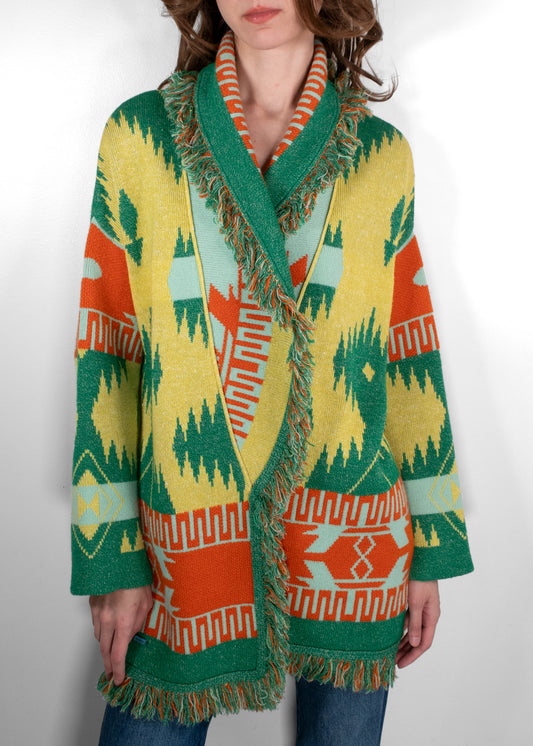 Alanui Aztec Print Fringe Trim Cardigan