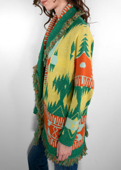 Alanui Aztec Print Fringe Trim Cardigan