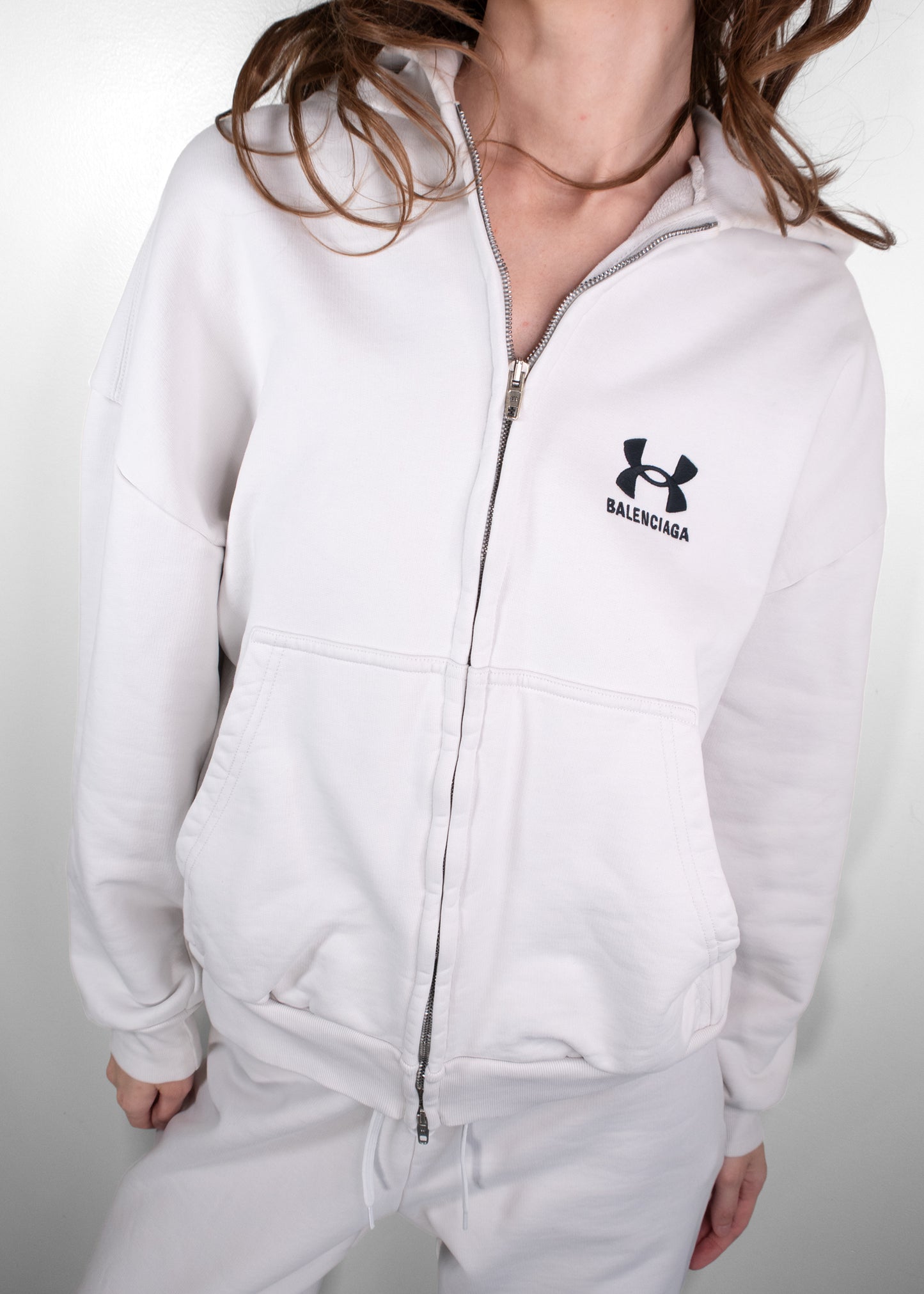 Balenciaga X Under Armour Taupe Zip Up Hoodie Set