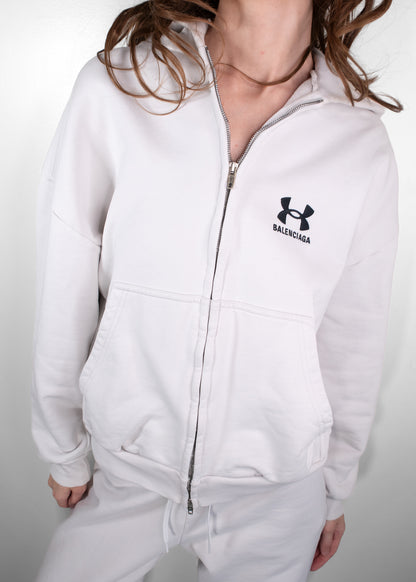 Balenciaga X Under Armour Taupe Zip Up Hoodie Set