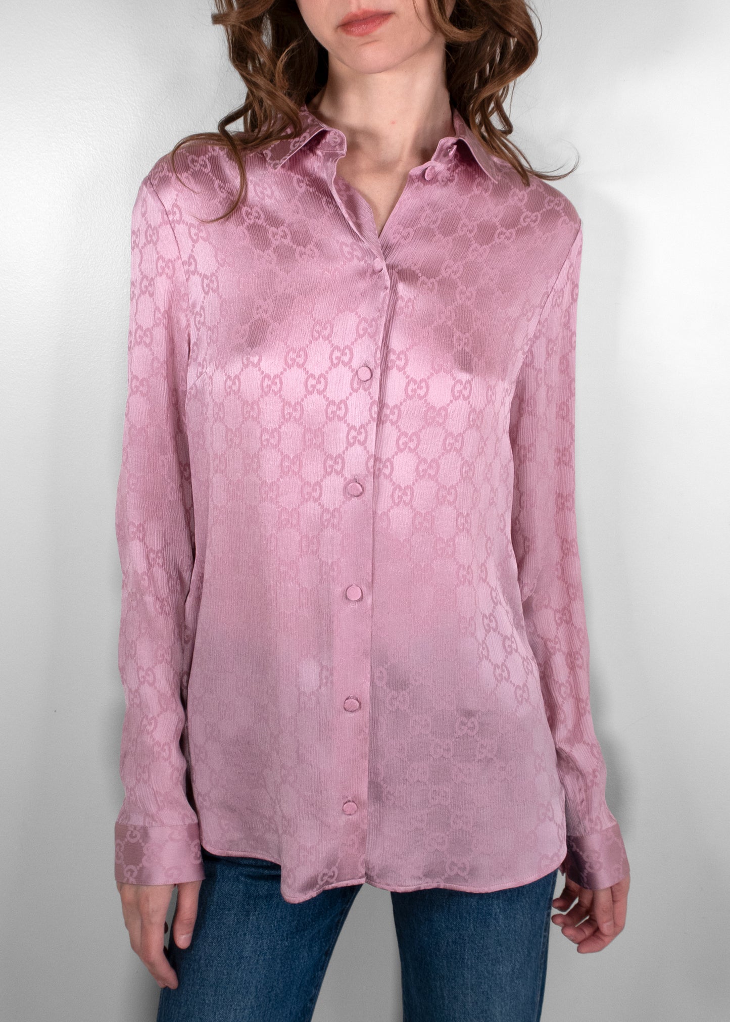 Gucci Purple Silk Monogram Button-Down Shirt