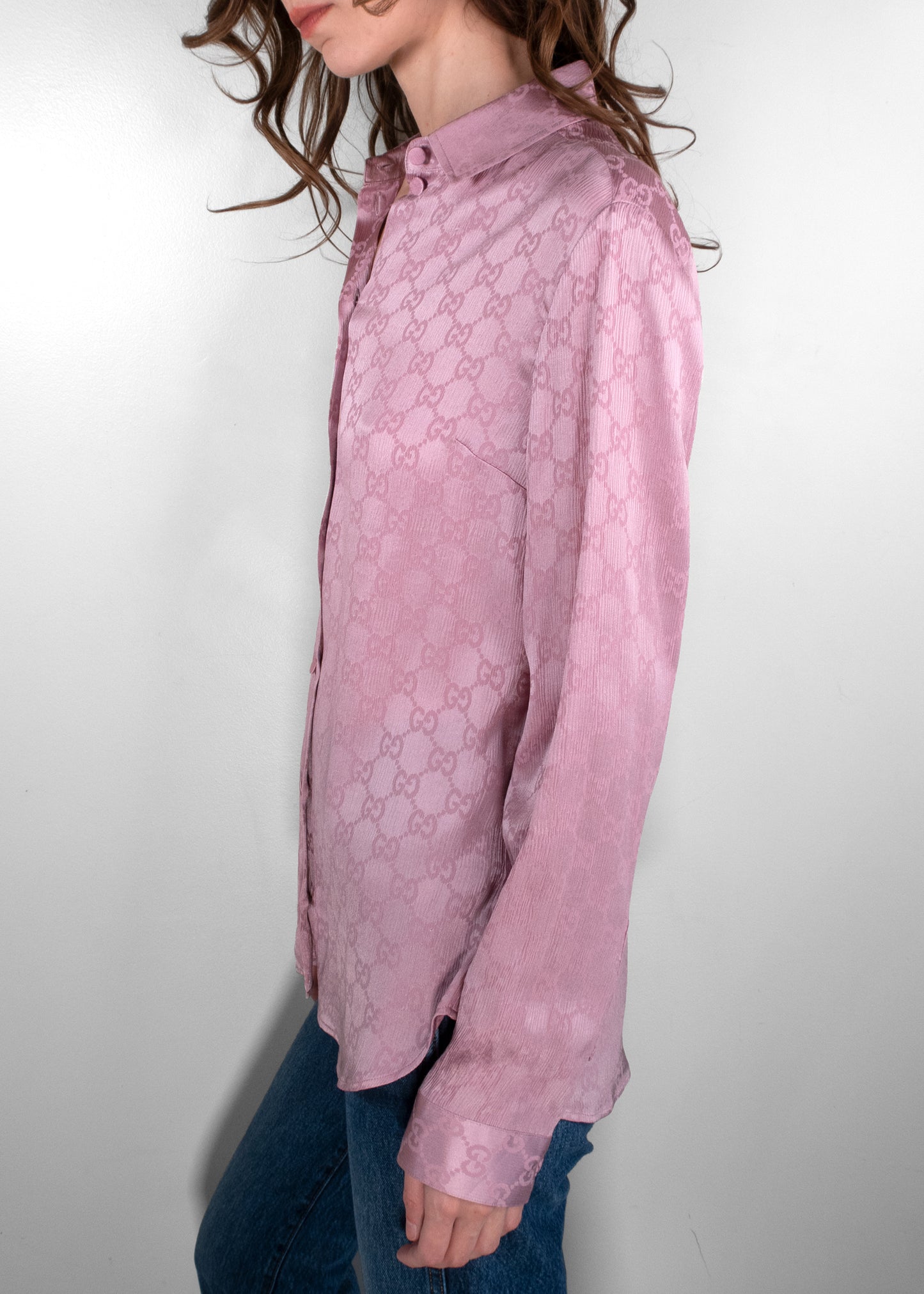 Gucci Purple Silk Monogram Button-Down Shirt