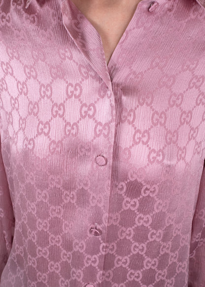 Gucci Purple Silk Monogram Button-Down Shirt
