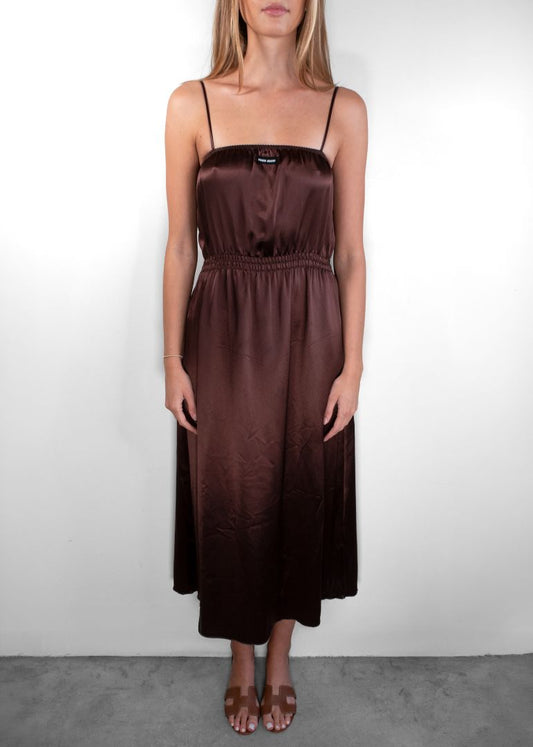 Miu Miu Dark Brown Satin Sleeveless Slip Dress